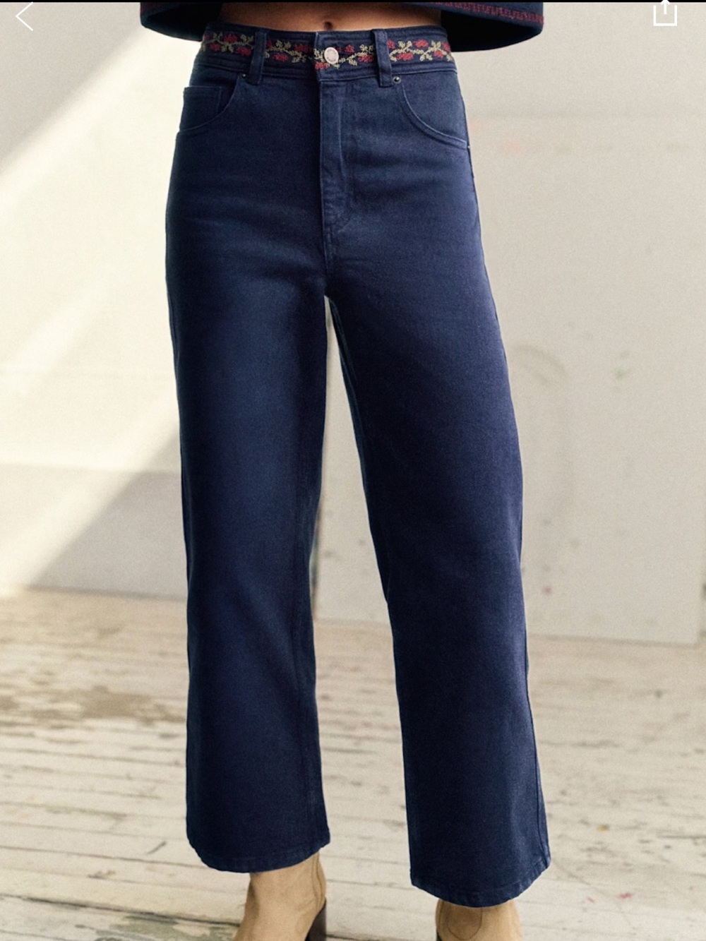 Navy Embroidered Le Crop Jeans